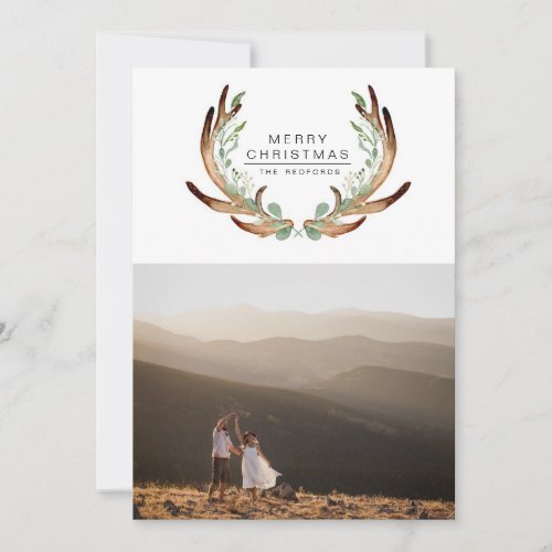 Rustic Antler Modern Merry Christmas Holiday Card