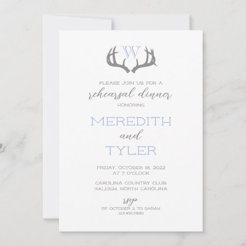 Rustic Antler Monogram Rehearsal Dinner Invitation