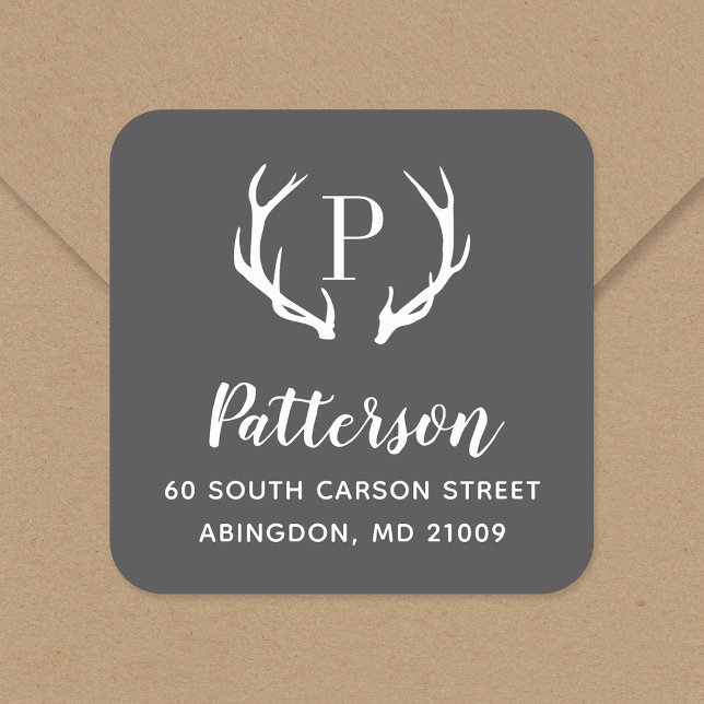 Rustic Antler Monogram Return Address Label (Creator Uploaded)