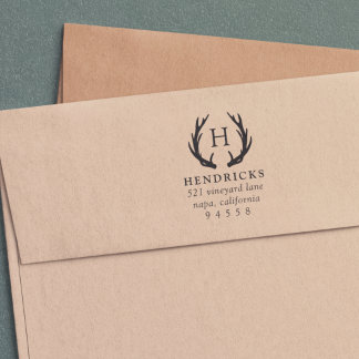 Rustic Antler Monogram Return Address Self-inking Stamp