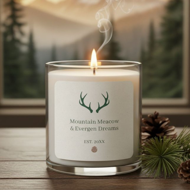 Rustic Antler Pine Cone Personalized Candle Label (Creator Uploaded)
