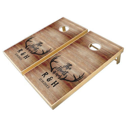 Rustic Antler The Hunts Over Custom Wedding Cornhole Set