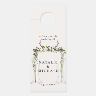 Rustic antler watercolor boho floral arch wedding door hanger