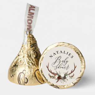 Rustic antler watercolor floral baby shower chic hershey®'s kisses®