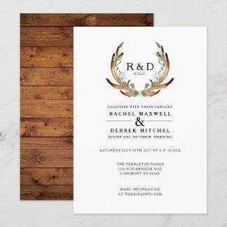 Rustic Antler Watercolor | Simple Wedding Invitation