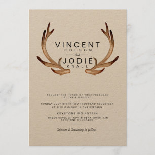 Rustic Antler Watercolor Wedding Invite