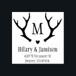 Rustic Antler Wedding Address Stamp<br><div class="desc">Custom wedding stamp with rustic antlers,  monogram initial,  and couple's names and address below. Use for your wedding stationery,  or buy for a friend for her wedding,  or as a newlywed gift.</div>