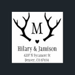 Rustic Antler Wedding Address Stamp<br><div class="desc">Custom wedding stamp with rustic antlers,  monogram initial,  and couple's names and address below. Use for your wedding stationery,  or buy for a friend for her wedding,  or as a newlywed gift.</div>