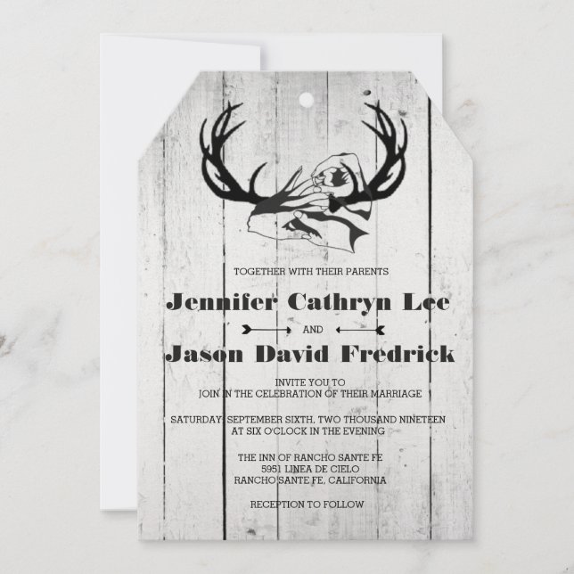 Rustic Antler Wedding Invitation (Front)