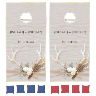 Rustic Antler & White Rose Bohemian Wedding Cornho Cornhole Set