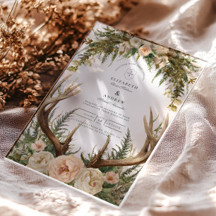 Rustic Antler Woodland Floral Wedding Acrylic Invitations