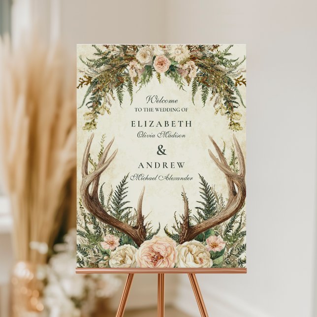 Rustic Antler Woodland Floral Wedding Foam Board (Creator Uploaded)