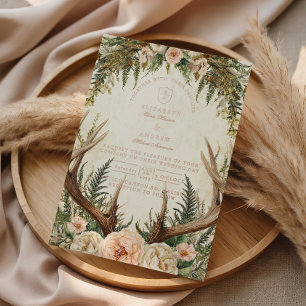 Rustic Antler Woodland Floral Wedding Foil Invitation