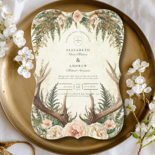 Rustic Antler Woodland Floral Wedding Invitation