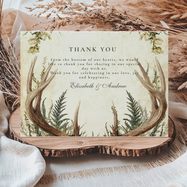 Rustic Antler Woodland Floral Wedding Thank You Card (Creator Uploaded)