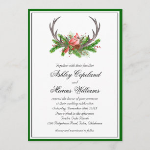 Rustic Antlers and Cardinal Wedding Invitation
