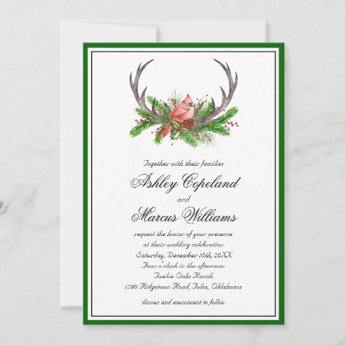 Rustic Antlers and Cardinal Wedding Invitation