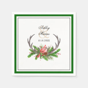 Rustic Antlers and Cardinal with Dark Green Border Napkins