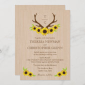 Rustic Antlers and Sunflowers Wedding Invitation (Front/Back)