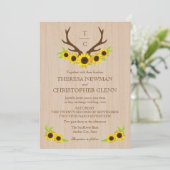 Rustic Antlers and Sunflowers Wedding Invitation (Standing Front)