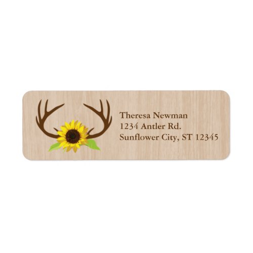 Rustic Antlers and Sunflowers Wedding Label