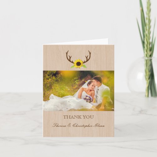 Rustic Antlers and Sunflowers Wedding Thank You