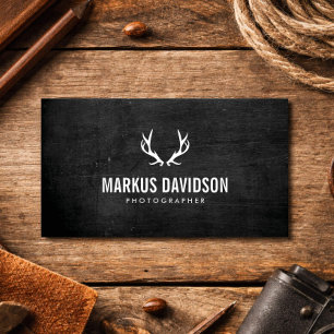 Rustic Antlers Black Wood Masculine Modern Business Card