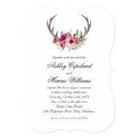 Rustic Antlers Boho Floral Allure Wedding Card