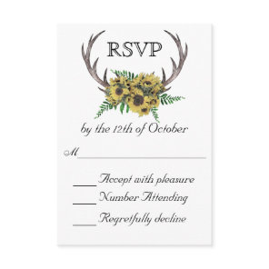 Rustic Antlers Boho Sunflowers Wedding RSVP Card