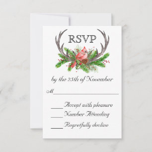 Rustic Antlers Boho Woodland Winter Wedding RSVP Card