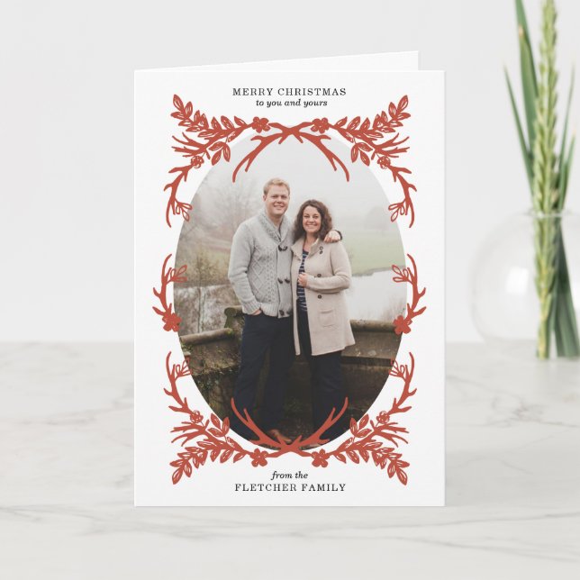 Rustic Antlers Christmas Photo Card (Front)