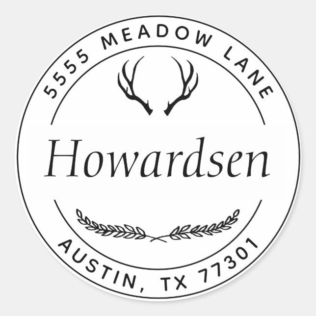 Rustic Antlers Classic Round Sticker (Front)