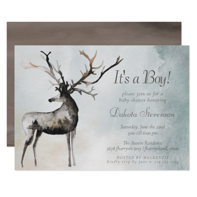 Rustic Antlers | Ethereal Woodland Baby Boy Shower Invitation
