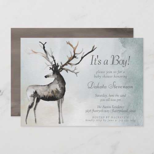 Rustic Antlers  Ethereal Woodland Baby Boy Shower Invitation