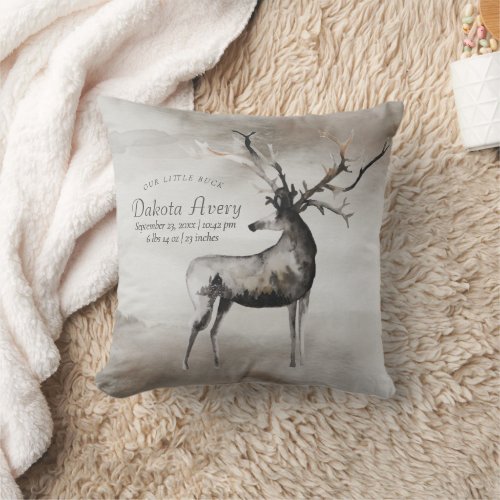 Rustic Antlers  Ethereal Woodland Boy Baby Stats Throw Pillow