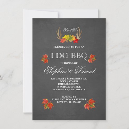 Rustic Antlers Fall Boho I DO BBQ Invitation