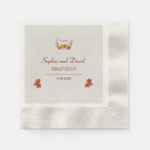 Rustic Antlers Fall Wedding Custom Monogram Paper Napkins