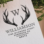Rustic Antlers Family Monogram Return Address Rubber Stamp<br><div class="desc">Add personality and style to your holiday envelopes and cards with our hand drawn rustic vintage style deer antlers self inking stamp. The etched style creates a rustic natural vintage style. Personalize with your family monogram initial, name and return address. All artwork contained in this vintage deer antlers family monogram...</div>