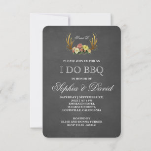 Rustic Antlers Floral Chalk I DO BBQ Invitation