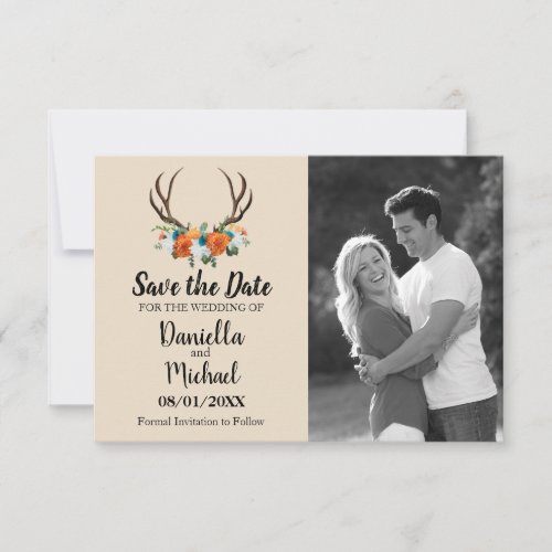 Rustic Antlers Floral Wedding Save The Date