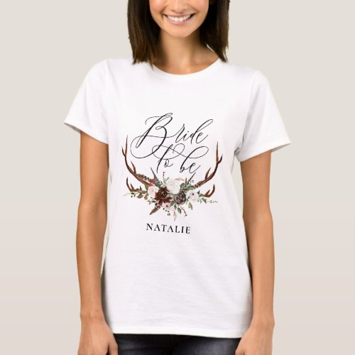 Rustic antlers  foliage bride to be T_Shirt