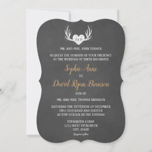 Rustic Antlers & Heart Chalkboard Wedding Invite