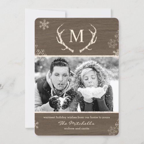 Rustic Antlers Holiday Photo Card Christmas Card