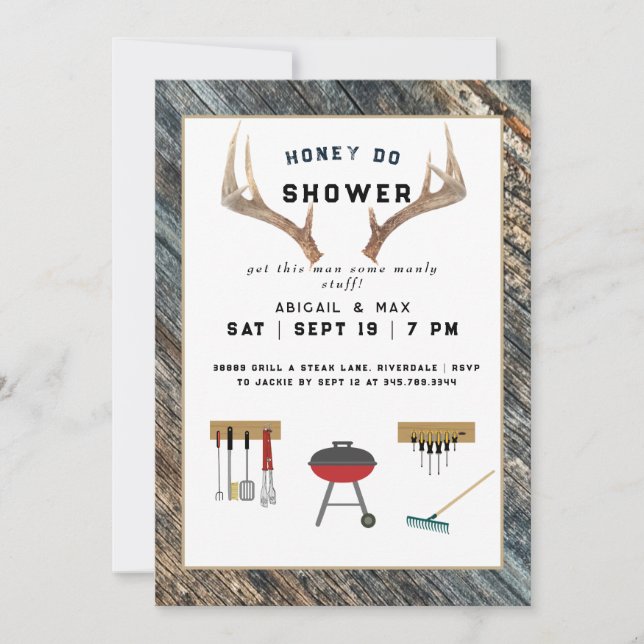 Rustic Antlers Honey Do Couples Wedding Shower Invitation (Front)