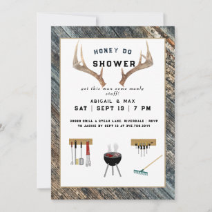 Rustic Antlers Honey Do Couples Wedding Shower  Invitation