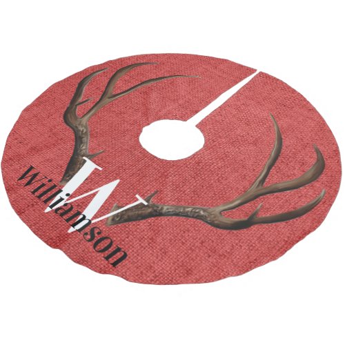 Rustic Antlers Monogram Name Brushed Polyester Tree Skirt