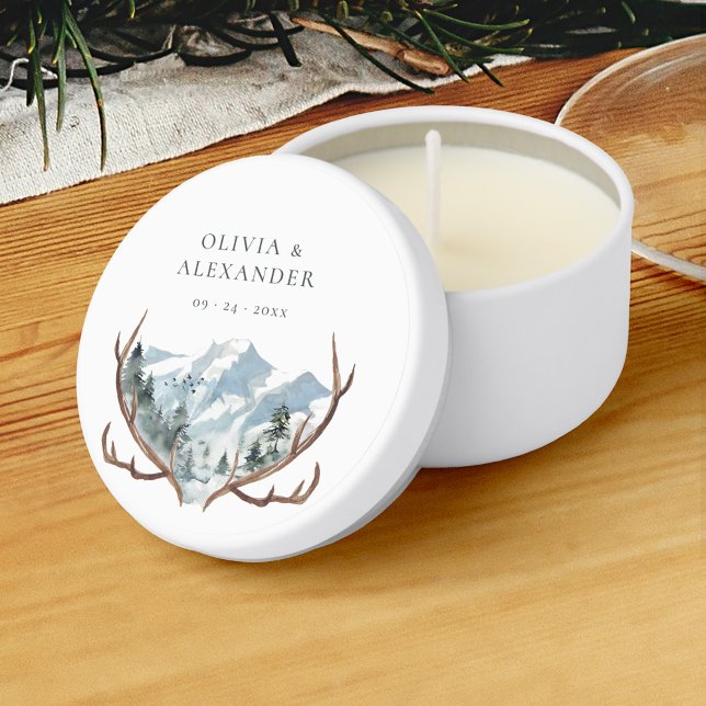 Rustic Antlers Mountain Boho Wedding Mini Candle Favors (Creator Uploaded)
