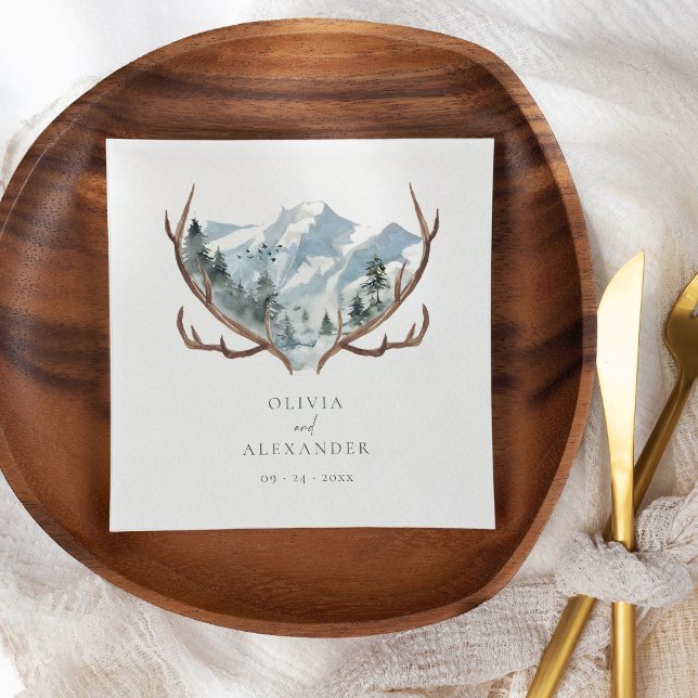 Rustic Antlers Mountain Boho Wedding Napkins (Creator Uploaded)