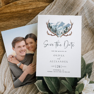 Rustic Antlers Mountain Photo Wedding Save The Date