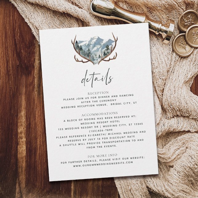 Rustic Antlers Mountain Wedding Details Enclosure Card (Creator Uploaded)